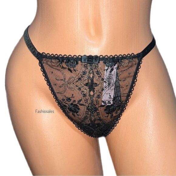 Victorias Secret Very Sexy stones Embellished Rose and Bows Mesh V String black - Picture 2 of 12